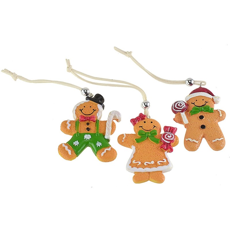 Conjunto de 3 hombres de resina estilo pan de jengibre para árbol de Navidad.