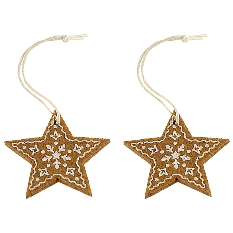 Set de 2 adornos en forma de estrella de fieltro de 5,5x5,2 cm, fieltro, estrella.