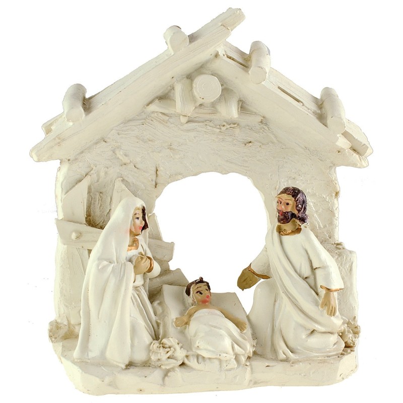 Natividad blanca con cabaña de 10,5x4,5x11 cm de altura cabaña, José.