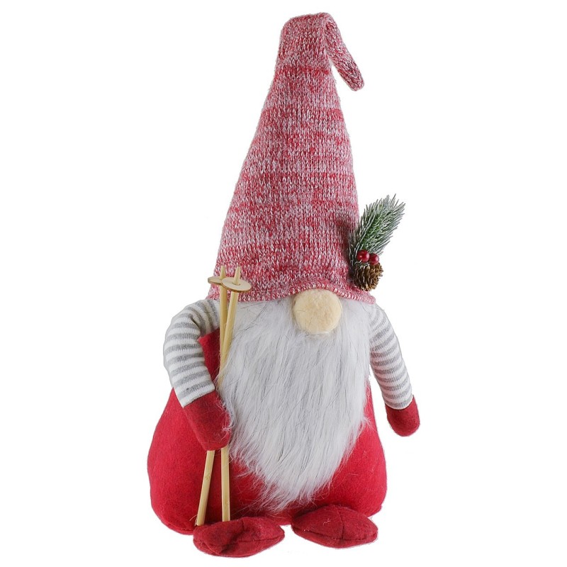 Gnomo navideño esquiador altura 55 cm ancho, navideño