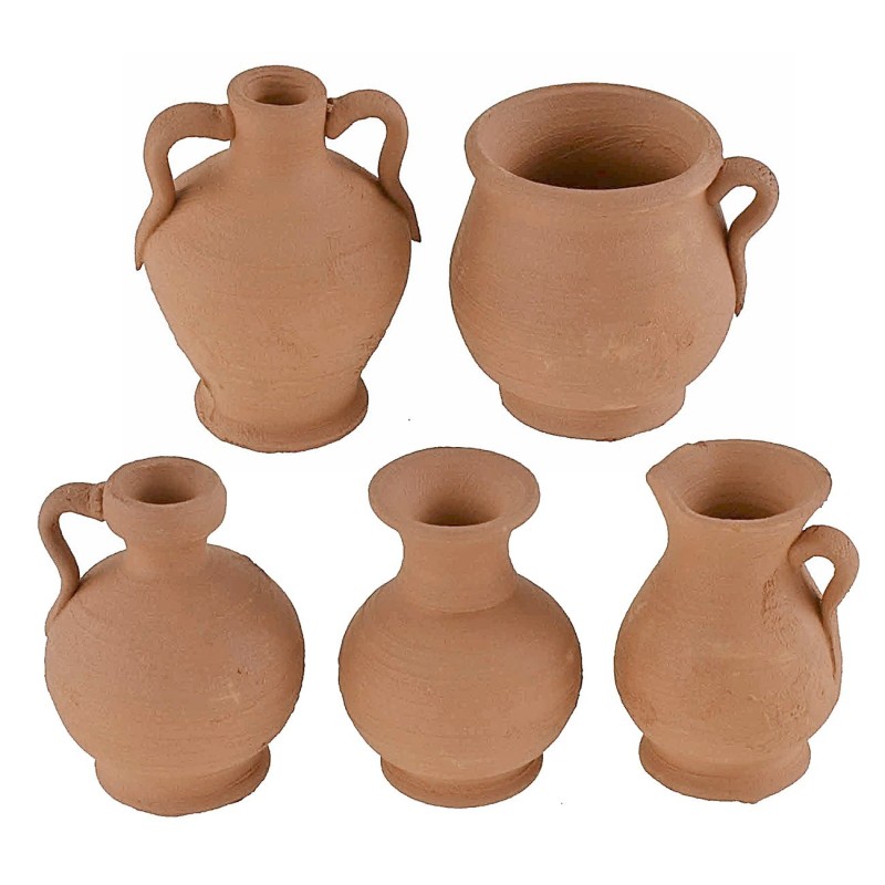 Conjunto de 5 ánforas de terracota de 3-4 cm de altura, terracota, ánforas.