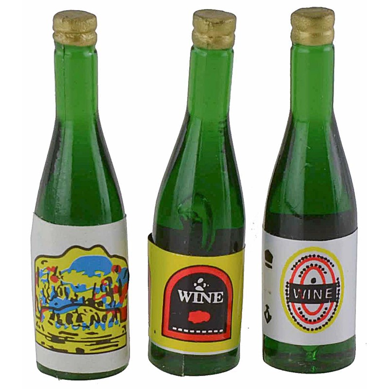 Set 3 bottiglie verdi con etichetta cm 3,6 h minuterie presepe