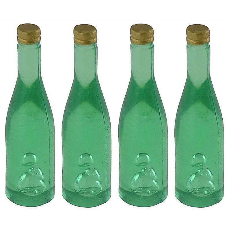 Juego de 4 botellas verde claro de 3,6 cm de altura, miniaturas para belén.