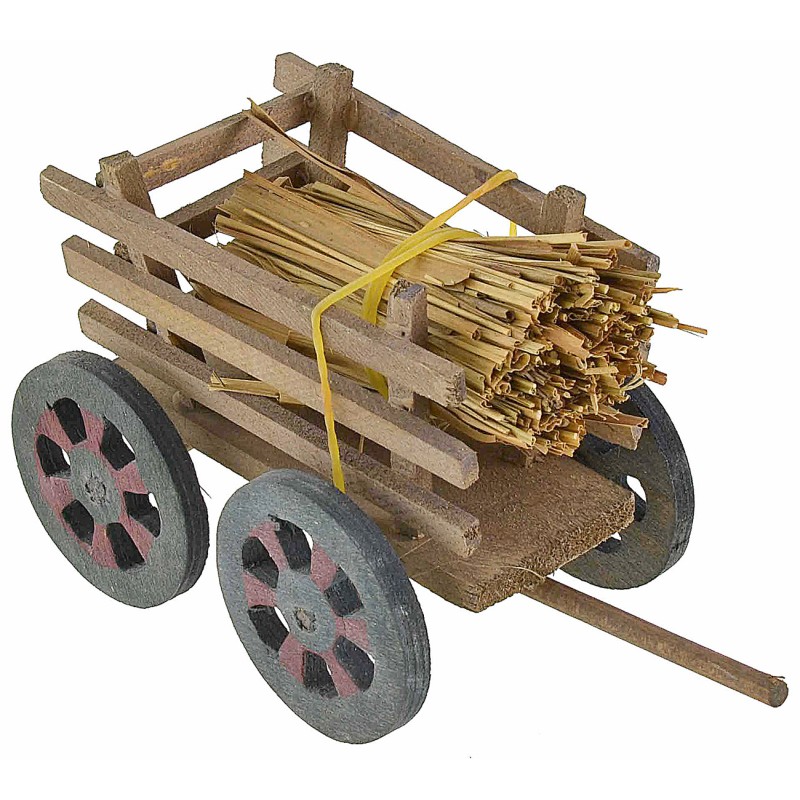 Carretto in legno con fascine di paglia cm 6x8,5x7 h Mondo