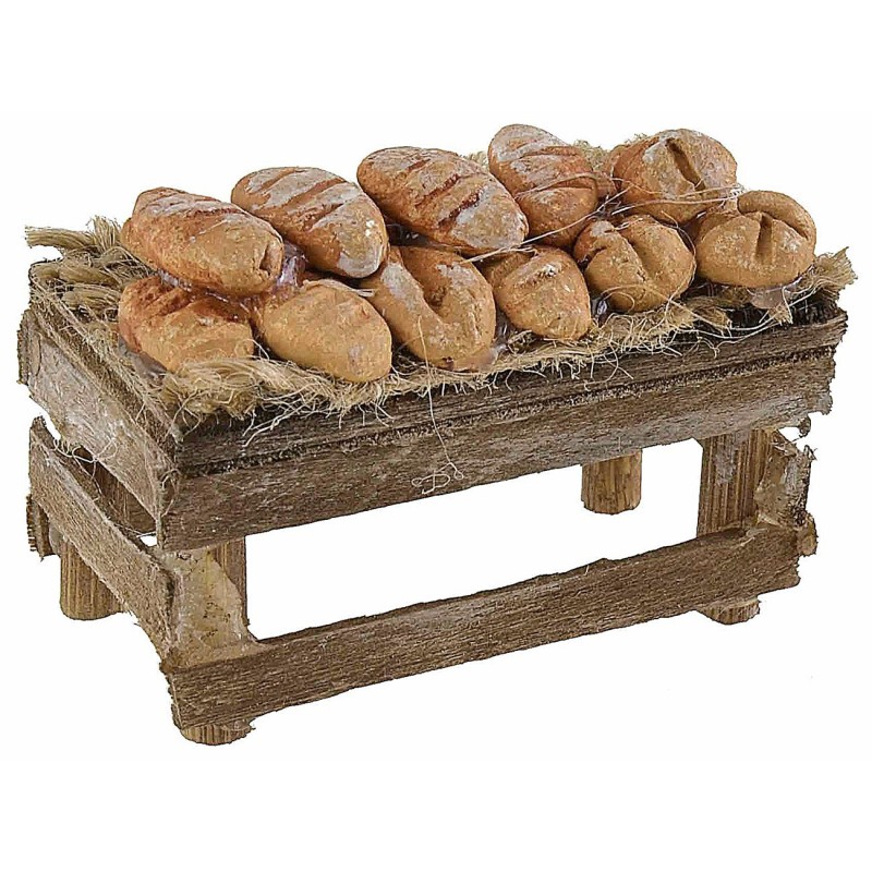 Banchetto in legno con pane cm 5x3x2,7 h altezza, pane