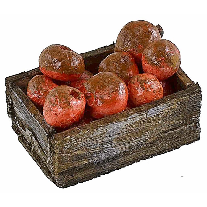 Caja de madera con manzanas rojas de 3,3x2,1x1,4 cm de altura.