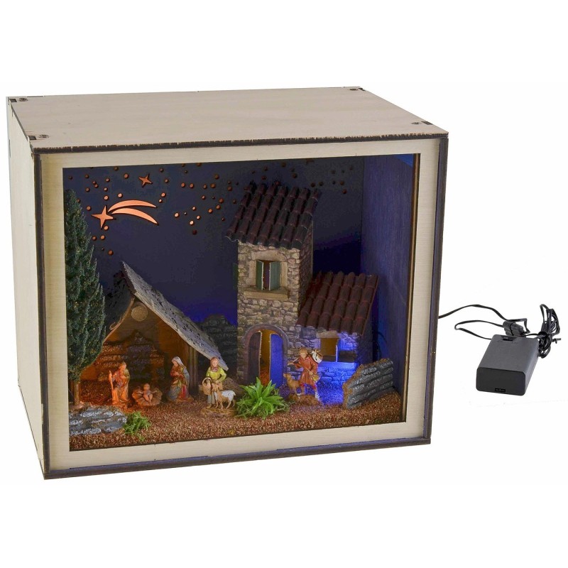 Nativity box con statuine e luci cm 24,5x16,6x20 h legno