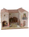 Stuccoed cottage with illuminated working fire complete with