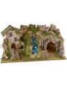 Illuminated nativity scene with cave, waterfall and fire 77x37x38 h cm