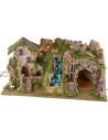 Illuminated nativity scene with cave, waterfall and fire 77x37x38 h cm