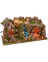 Illuminated nativity scene with cave, waterfall and fire 77x37x38 h cm