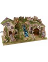 Illuminated nativity scene with cave, waterfall and fire 77x37x38 h cm