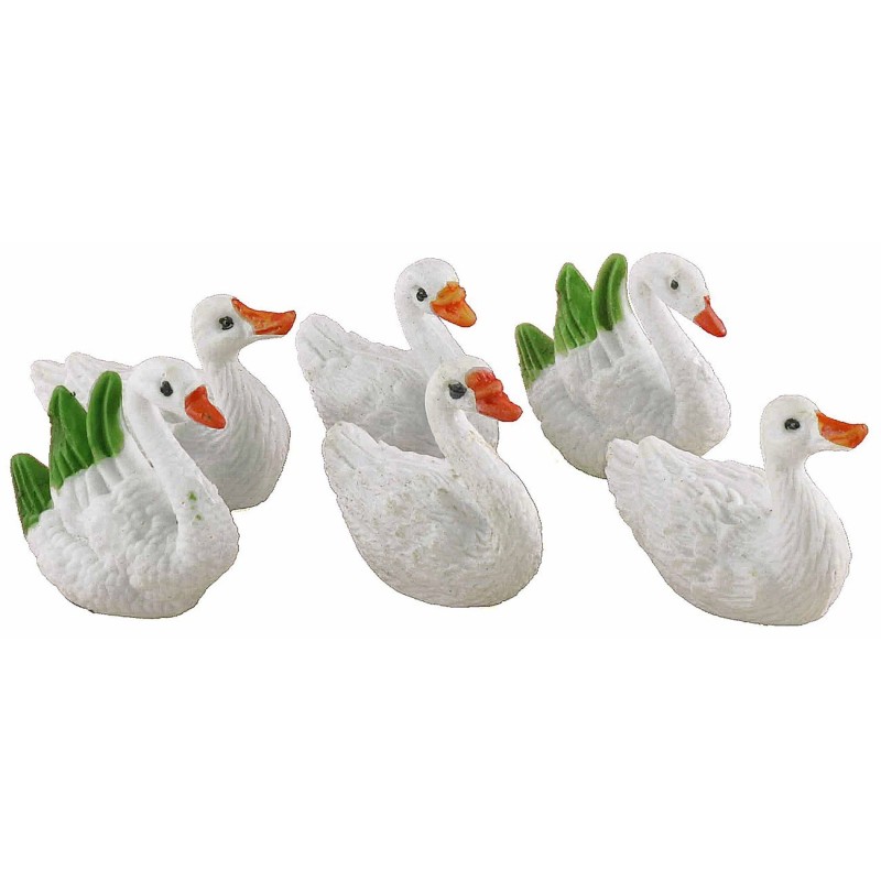 Set 4 cigni e 2 oche in pvc per statuine da 8-10 cm