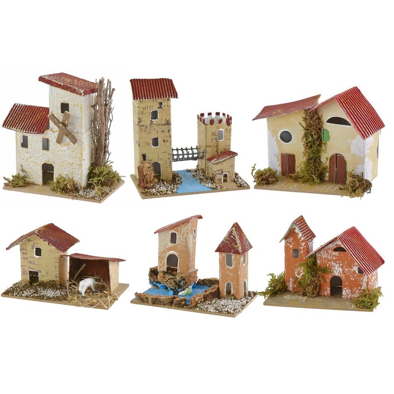 Set 6 gruppi di casette per presepe cm 10x6,5x5-11 h gruppi