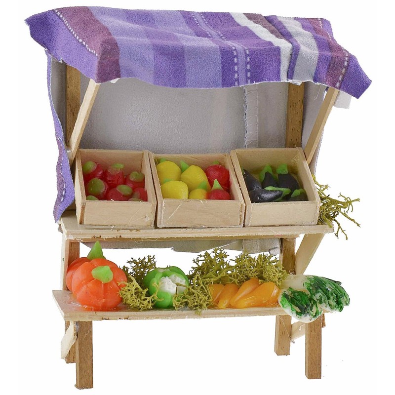 Stall with fruit and vegetables in wax 10.5x7.5x13.5 cm h