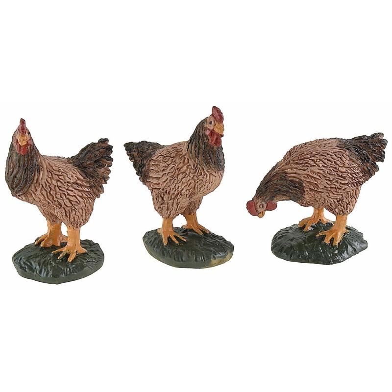 Set 3 galline in resina per statuine da 15-20 cm Mondo Presepi