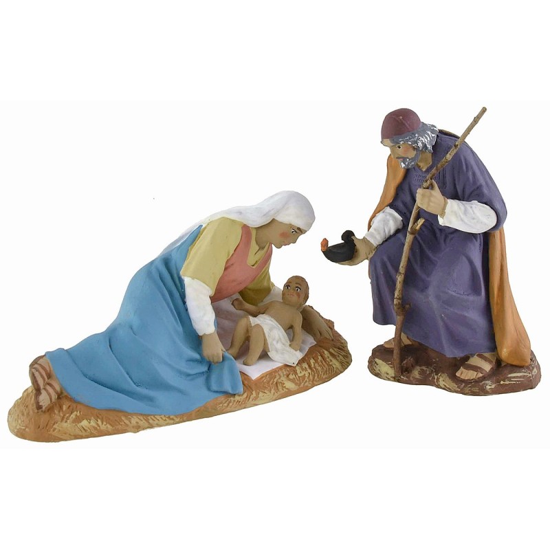 Natività serie 12 cm in terracotta con Madonna sdraiata e San Giuseppe seduto Mondo Presepi