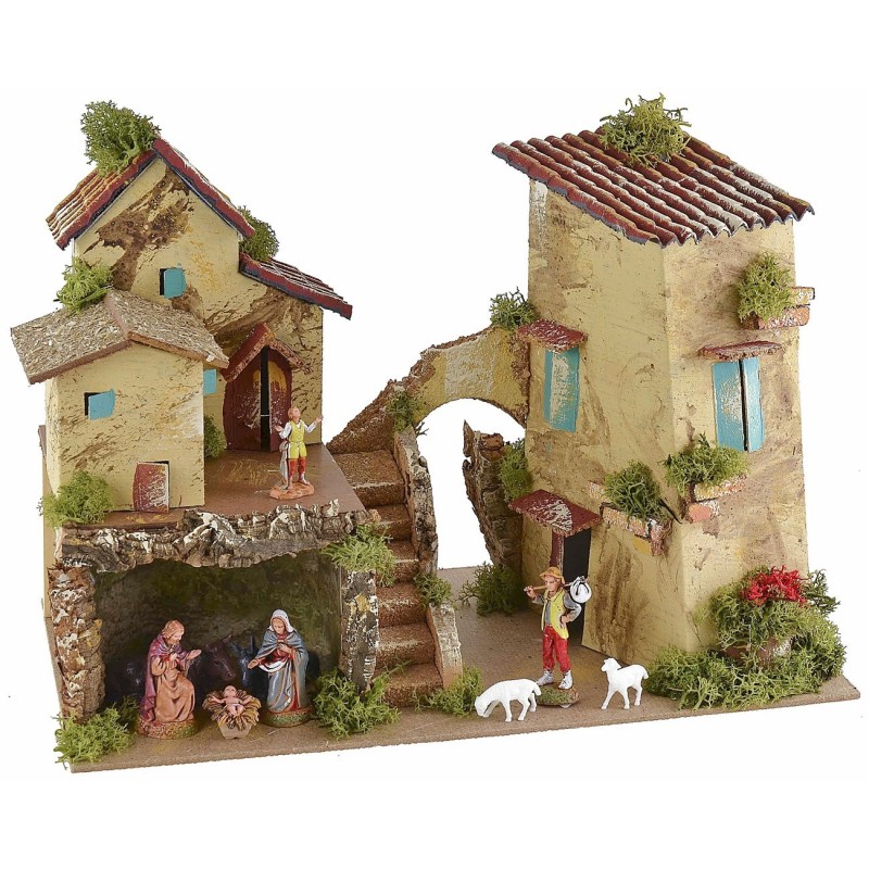 Nativity scene with central staircase complete with Landi statues 33x18x22 cm