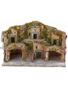 Illuminated nativity scene with two caves and central staircase cm