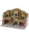 Illuminated nativity scene with two caves and central staircase cm