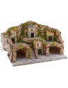 Illuminated nativity scene with two caves and central staircase cm