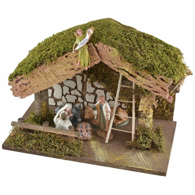 Hut with barn for nativity scene 33x18x23 h cm complete with