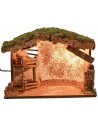 Illuminated hut with barn and woodshed for nativity scene cm