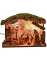 Illuminated hut with barn and woodshed for nativity scene cm