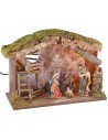 Illuminated hut with barn and woodshed for nativity scene cm