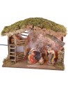 Illuminated hut with barn and woodshed for nativity scene cm