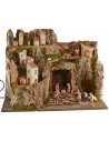 Illuminated nativity scene with central cave complete with figurines cm