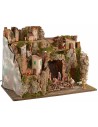 Illuminated nativity scene with central cave complete with figurines cm