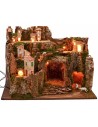 Borgo illuminato con grotta centrale cm 60x34,5x44 h