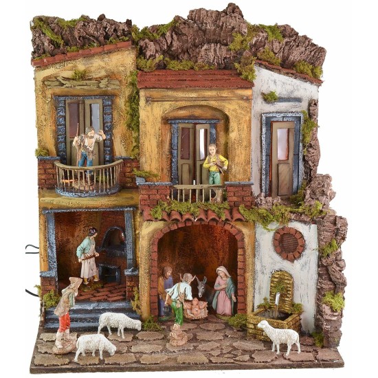 Presepe illuminato con forno e fontana funzionanti stile '700