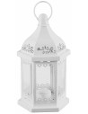 White hexagonal metal lantern with tealight holder h