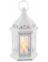 White hexagonal metal lantern with tealight holder h