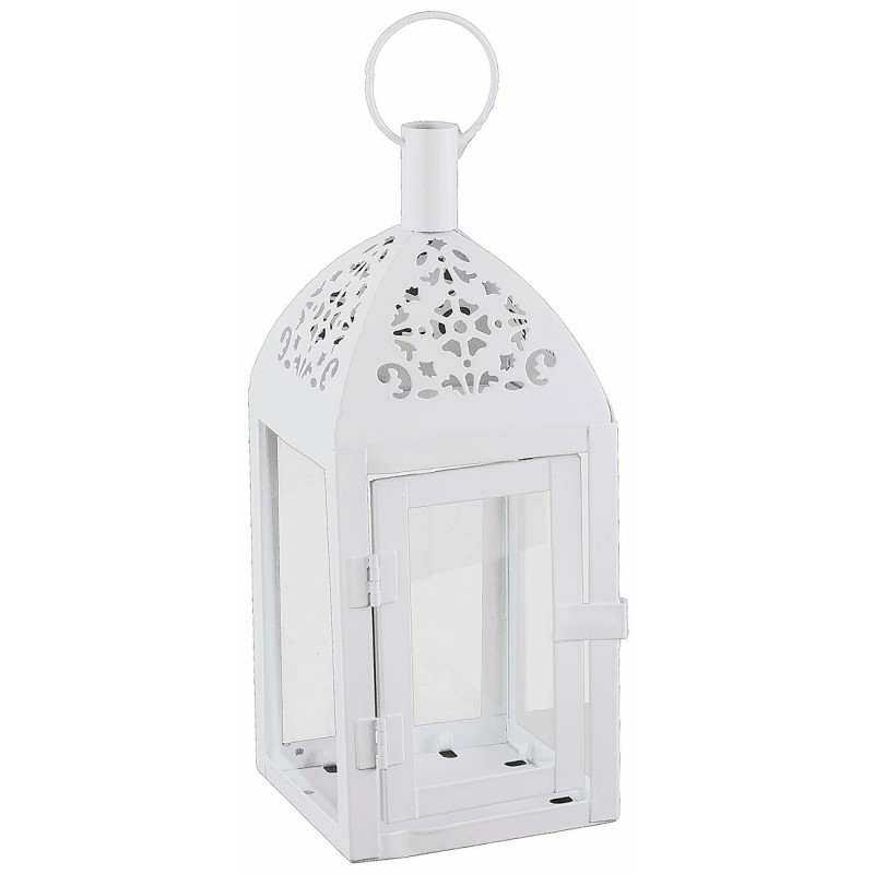 White metal lantern with worked dome h 30x10x10 cm