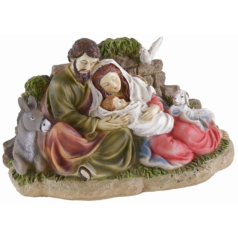 Nativity group in resin with sheep and donkey 26.5x13x17 cm h