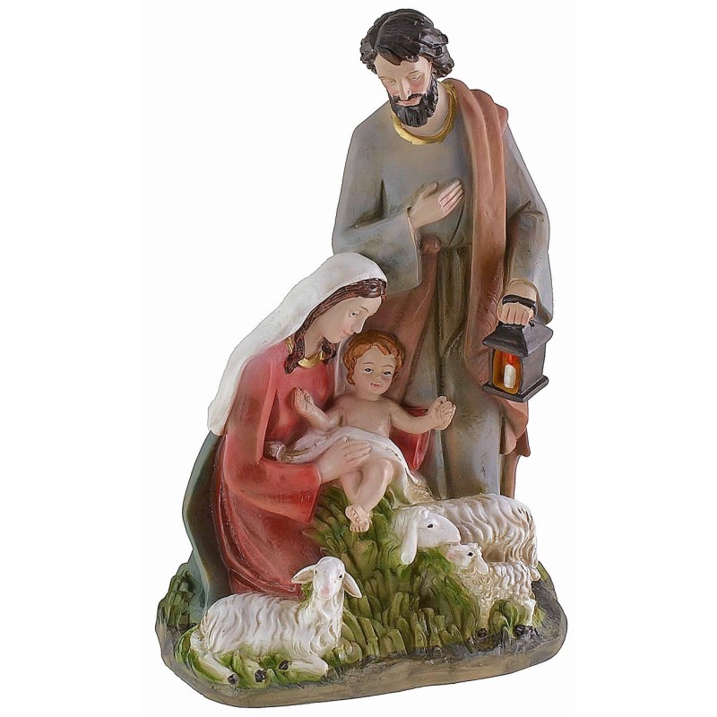 Natividad de resina con ovejas de 14,5x9x22,5 cm h ovejas.