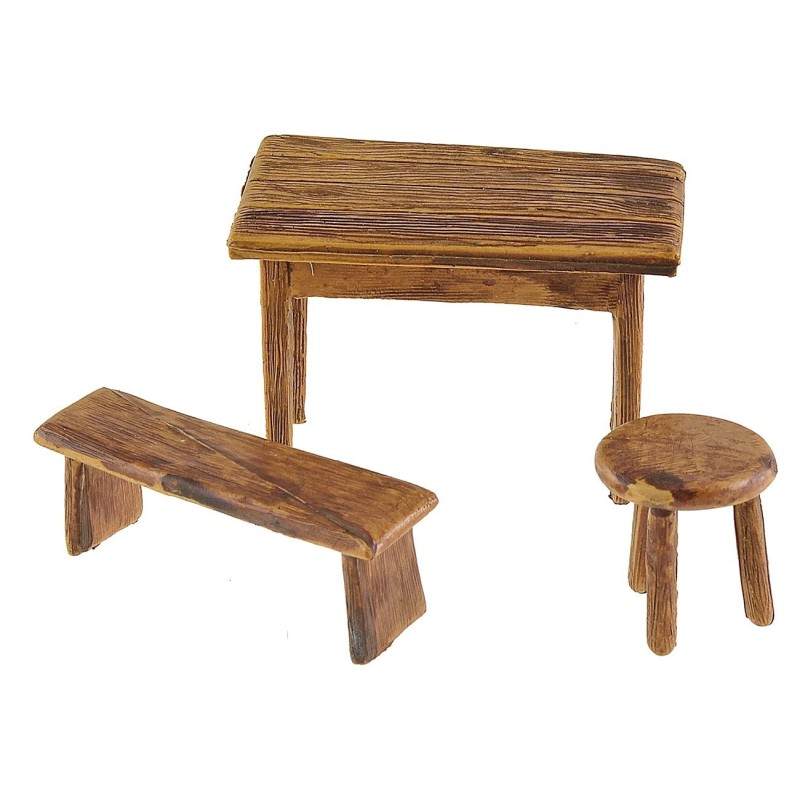 Landi Moranduzzo table with bench and stool for 10 cm figurines