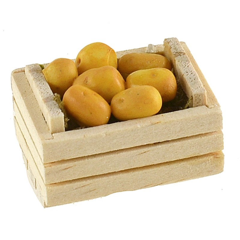 Caja de madera con patatas cm 3,5x2,6x1,6 h altura, estatuas