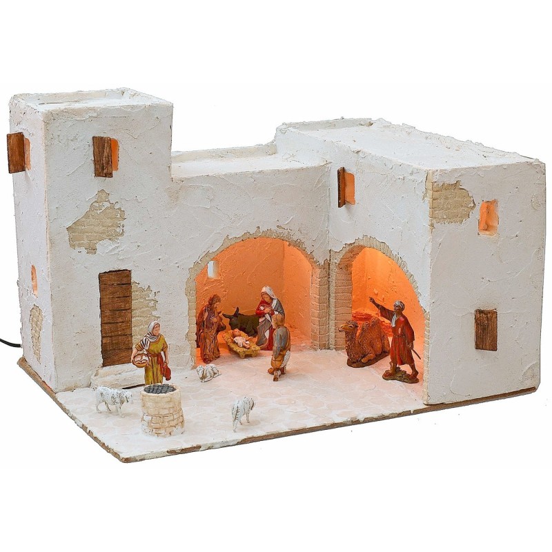 Presepe arabo illuminato completo di statuine cm 40,5x31x26,5 h