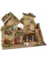 Nativity scene with lateral staircase complete with Landi statues 33x18x22 cm