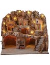 Illuminated nativity scene with caves and working fountain cm