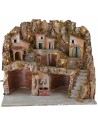 Illuminated nativity scene with caves and working fountain cm