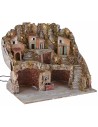 Illuminated nativity scene with caves and working fountain cm