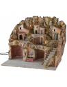 Illuminated nativity scene with caves and working fountain cm