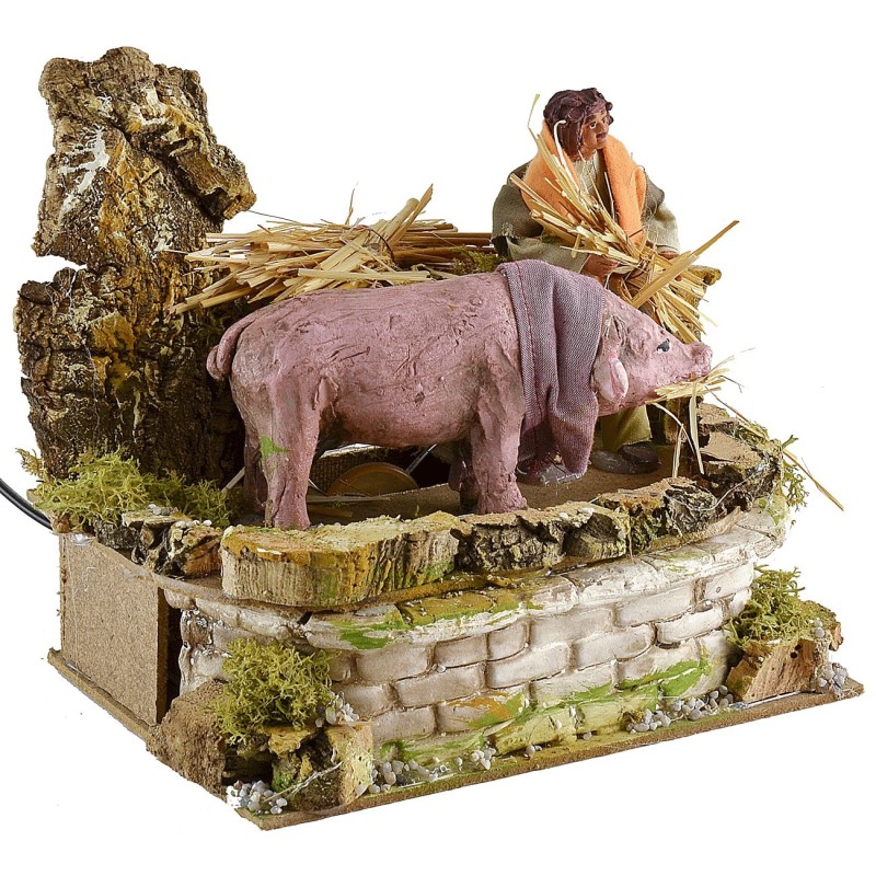 Peasant and pig in movement 12 cm