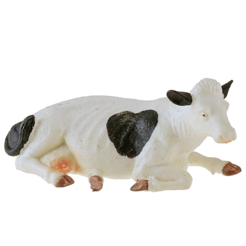 Mucca seduta pezzata in pvc per statuine 12-15 cm