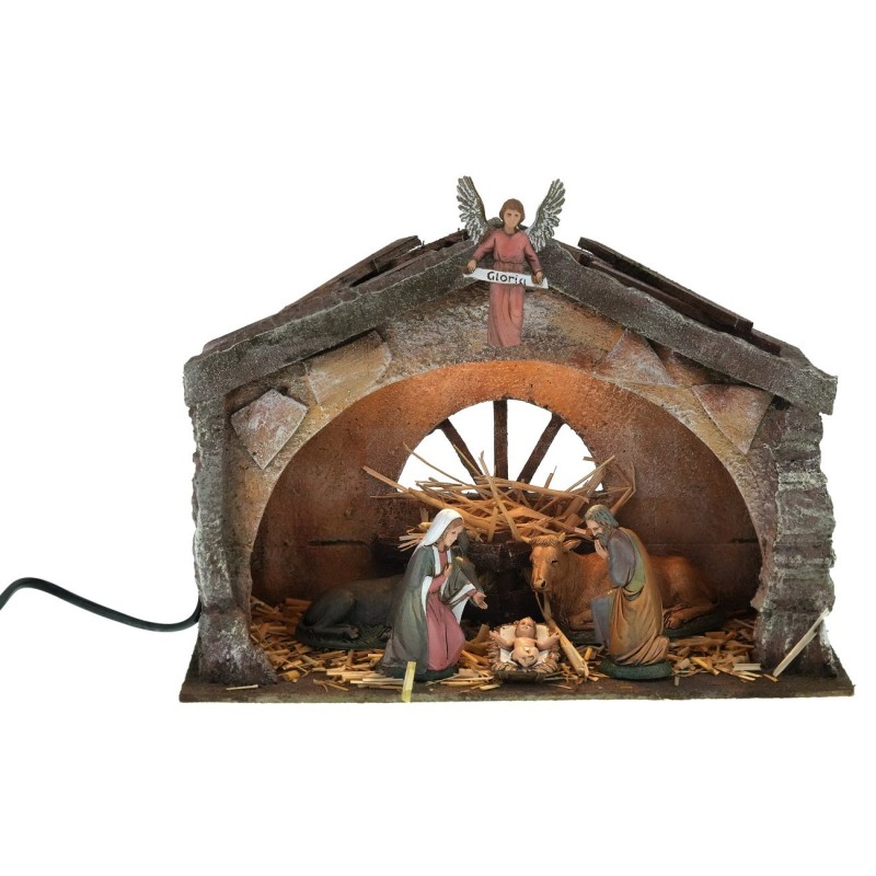 Polystyrene hut with illuminated Nativity scene, series 10 cm